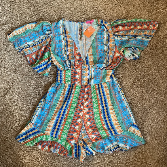 NWT Flying Tomato Green and Blue Patterned Romper Size L - Picture 5 of 14